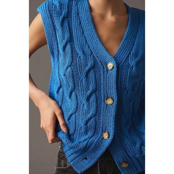 Anthropologie Pilcro Cable-Knit Sweater Vest Cardigan - Picture 4 of 11